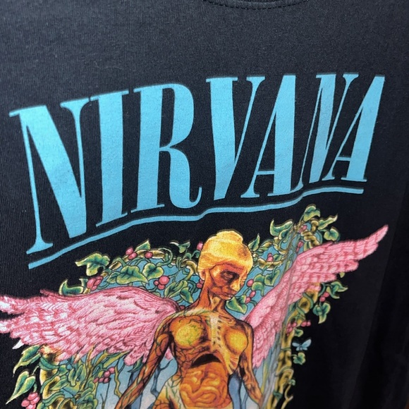 Womens Lg Nirvana Black T shirt with blue pink and green graphics 🩷🩷 great con - Picture 3 of 10